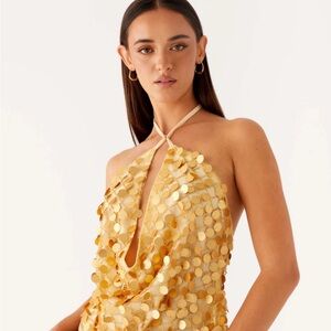 Gold Sequin Backless Halter Top